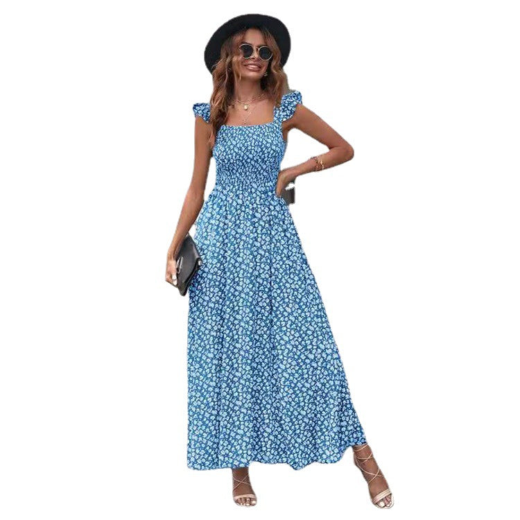 Robe Longue Fleurie Élégante à Col Carré
