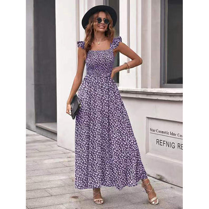 Robe Longue Fleurie Élégante à Col Carré
