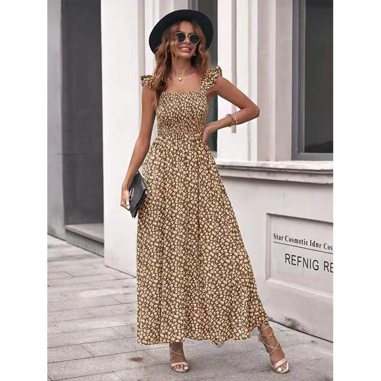 Robe Longue Fleurie Élégante à Col Carré