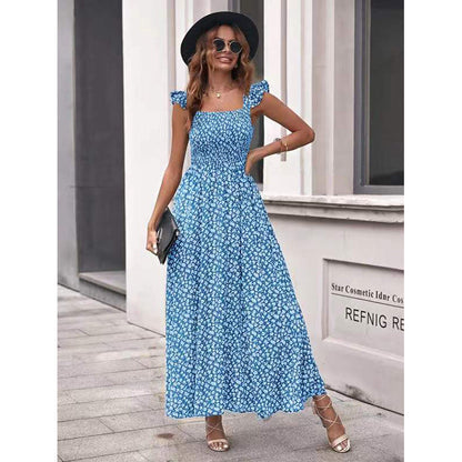 Robe Longue Fleurie Élégante à Col Carré