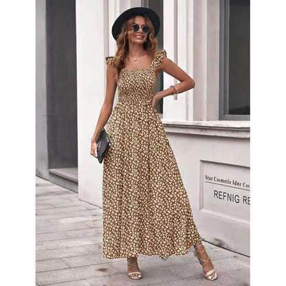 Robe Longue Fleurie Élégante à Col Carré