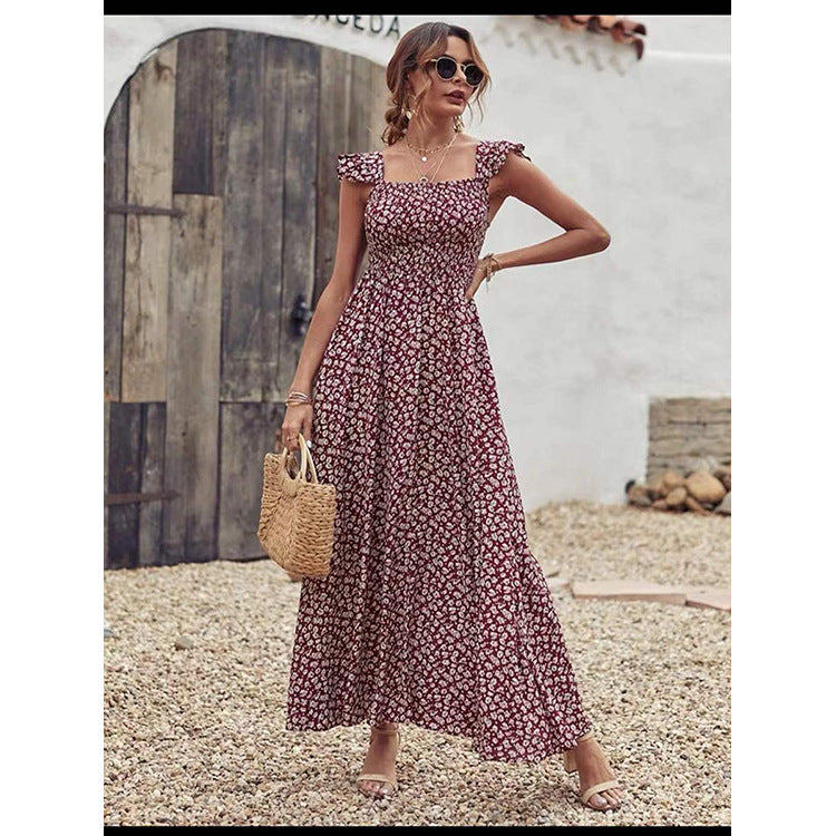 Robe Longue Fleurie Élégante à Col Carré