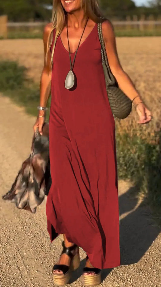 Robe Longue à Bretelles et Col en V